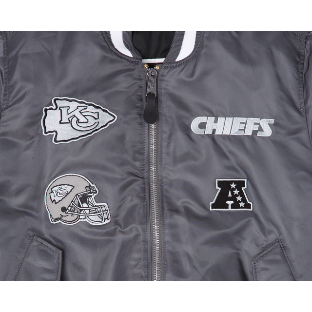 Alpha Industries X Kansas City Chiefs Gray MA-1 Bomber Jacket - Image 3