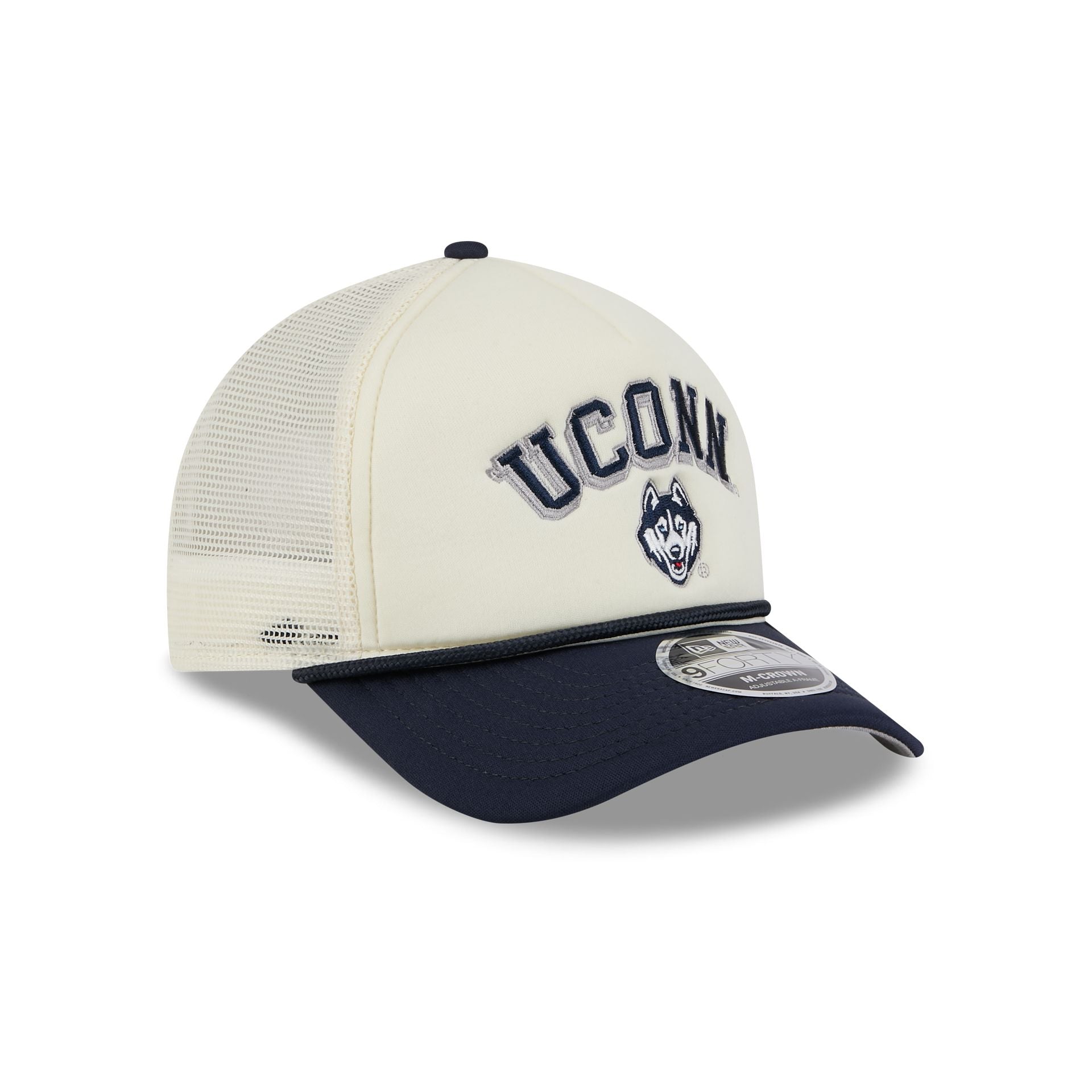 Connecticut Huskies Chrome Arch 9FORTY M-Crown A-Frame Trucker Hat - Image 3