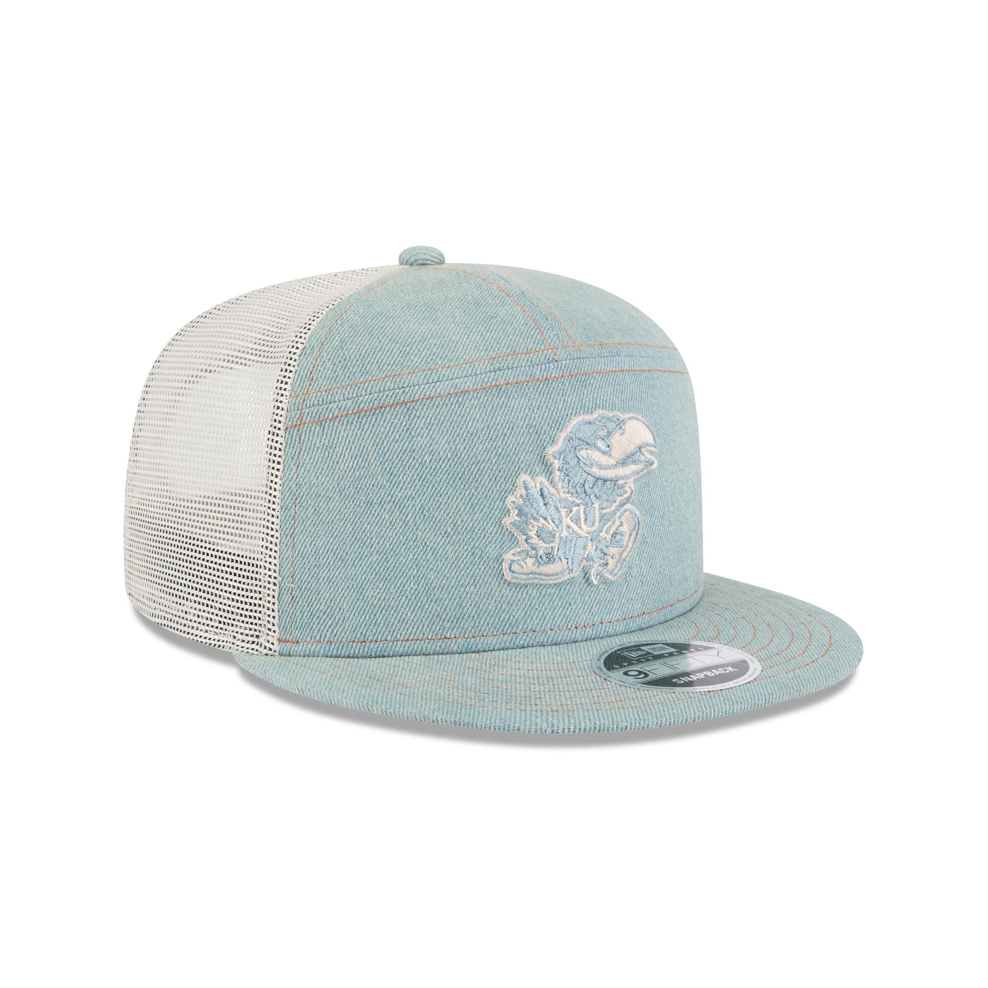 Kansas Jayhawks Denim Split Panel 9FIFTY Trucker Hat - Image 3