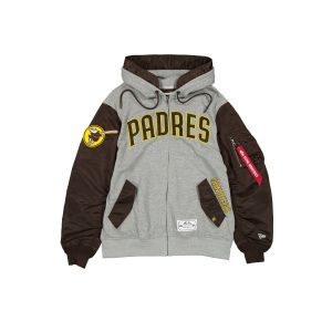Alpha Industries x San Diego Padres Gray MA-1 Full Zip Fleece Jacket