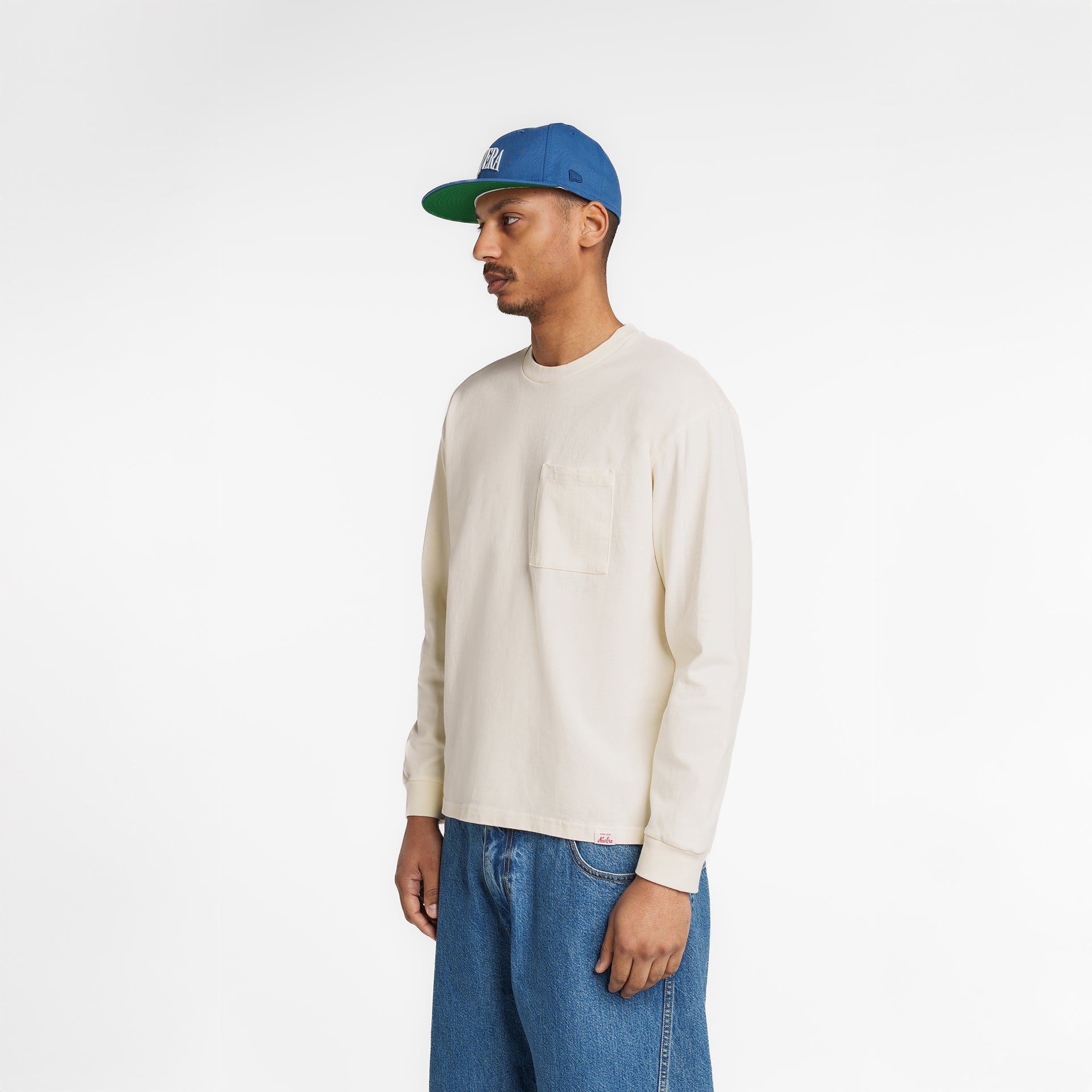 New Era Branded Alden Heavyweight Chrome White Long Sleeve Pocket T-Shirt - Image 4