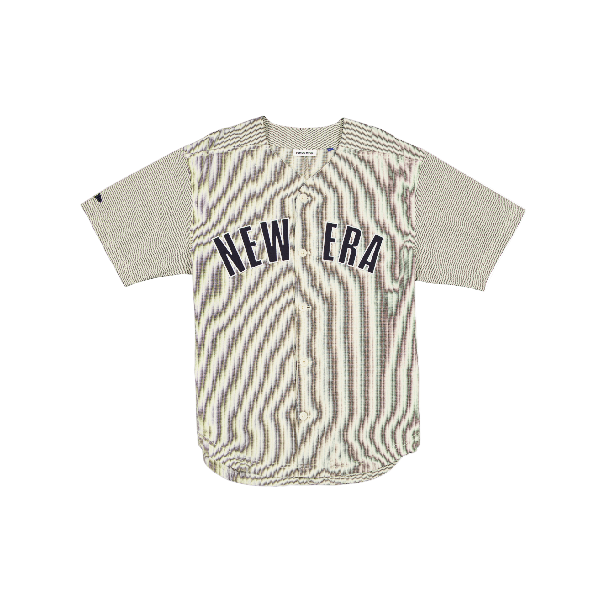 New Era Branded Railroad Stripe Arch Woven Baseball Jersey